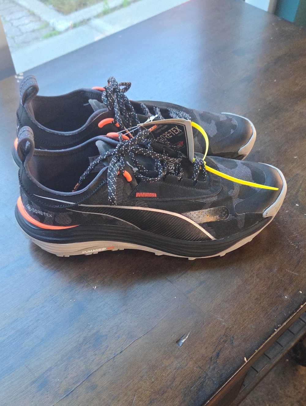 Puma Size 12 Men's Black Athletic Waterproof Trail Sneakers with Orange Accents